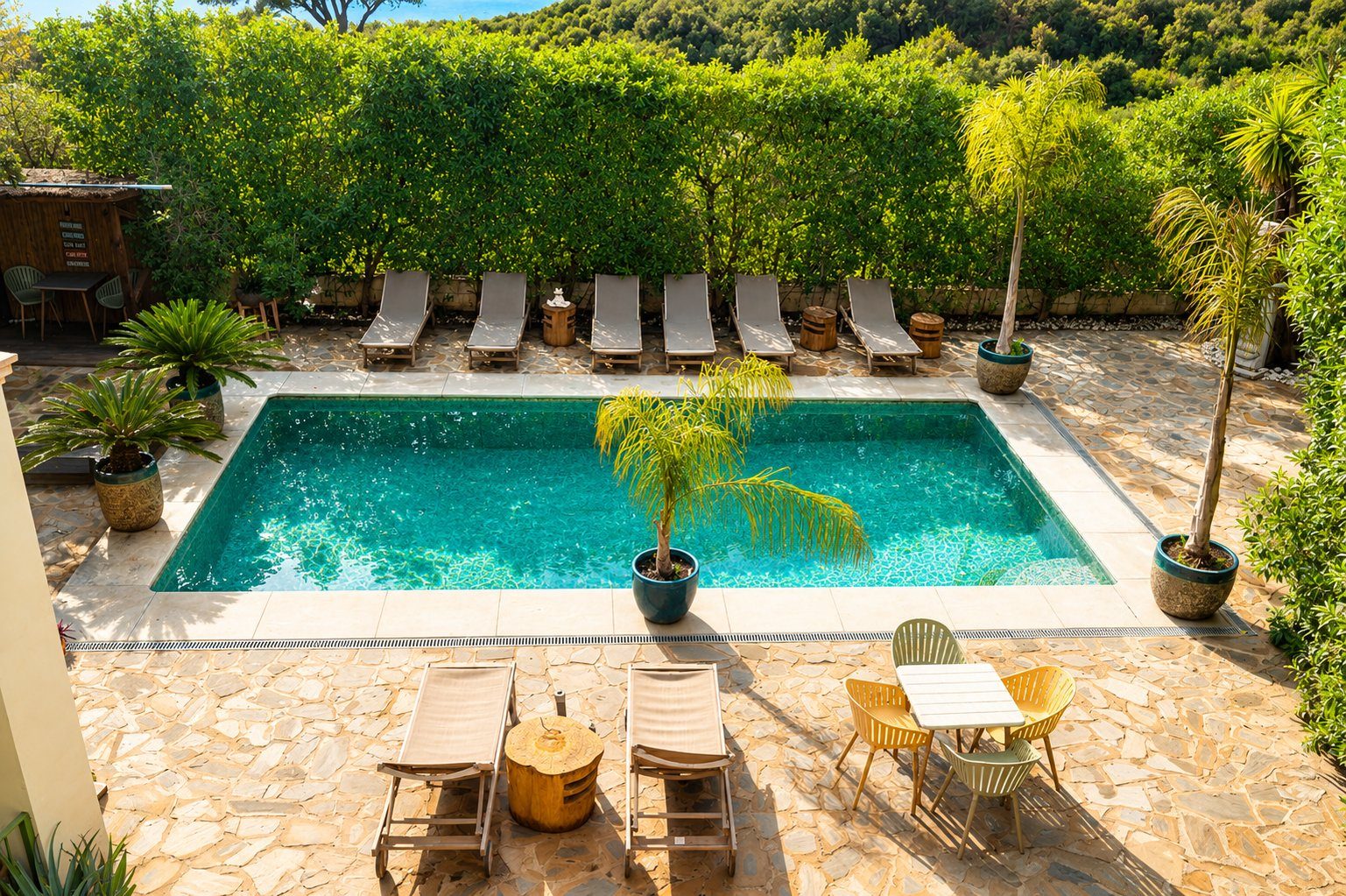 Pool with sun loungers
